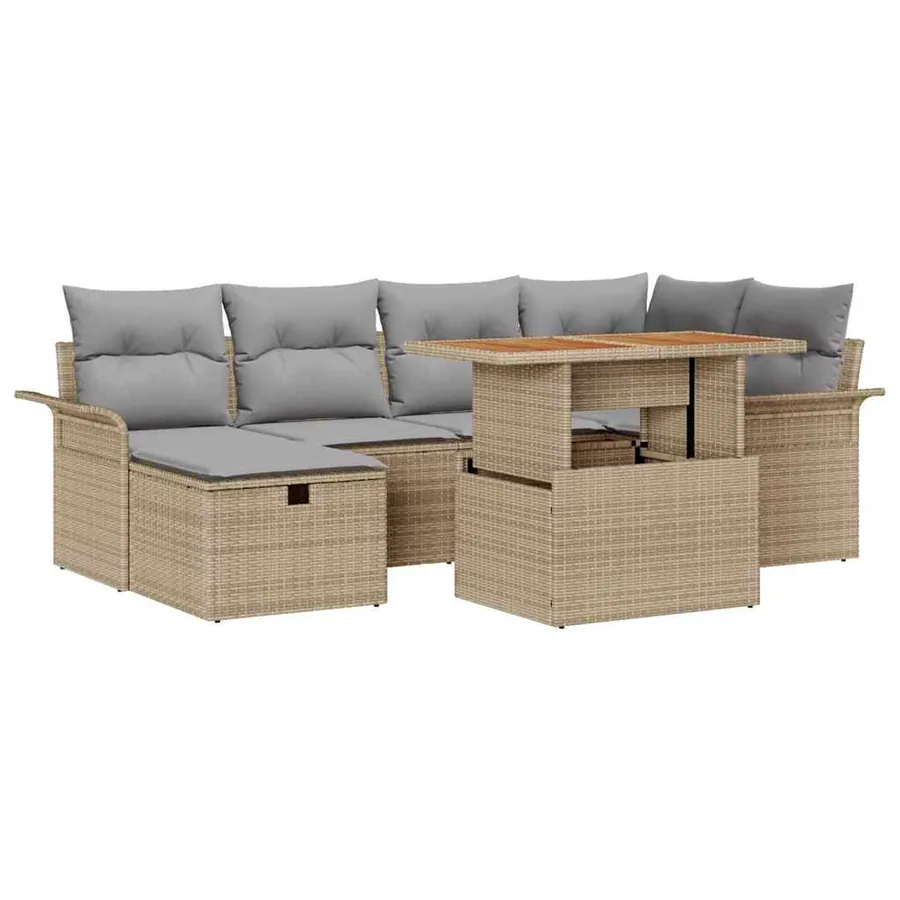 Ensemble de canapé de jardin 7 pcs Beige polyrotin - 2