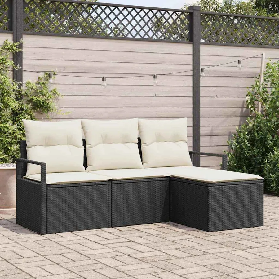 Ensemble de Canapés avec coussin 4 pcs Noir polyrotin