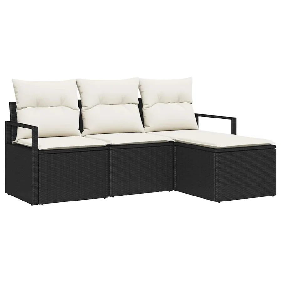 Ensemble de Canapés avec coussin 4 pcs Noir polyrotin - 2