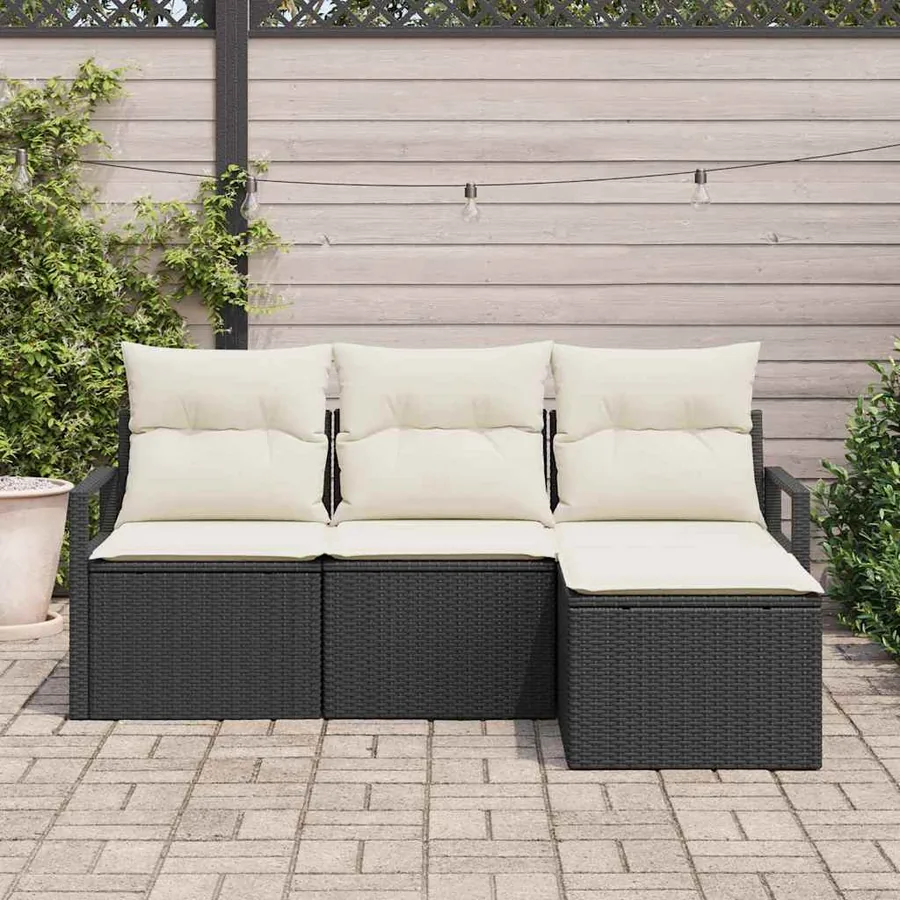 Ensemble de Canapés avec coussin 4 pcs Noir polyrotin - 3