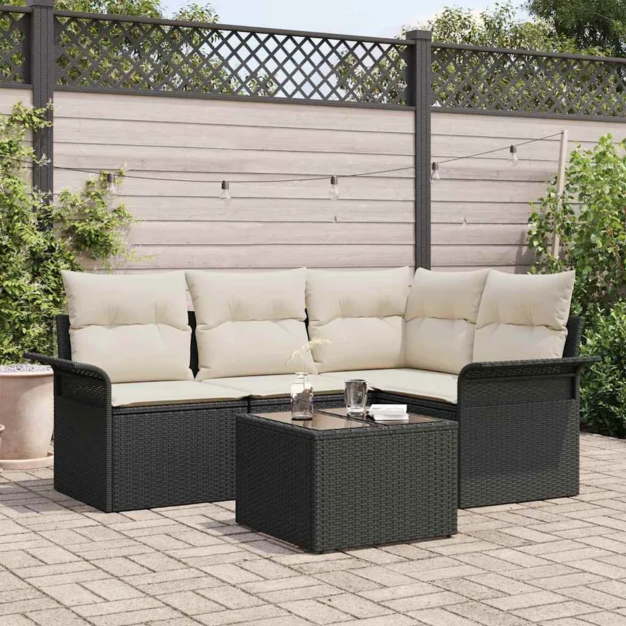 Ensemble de canapé de jardin avec coussin 5 pcs Noir polyrotin