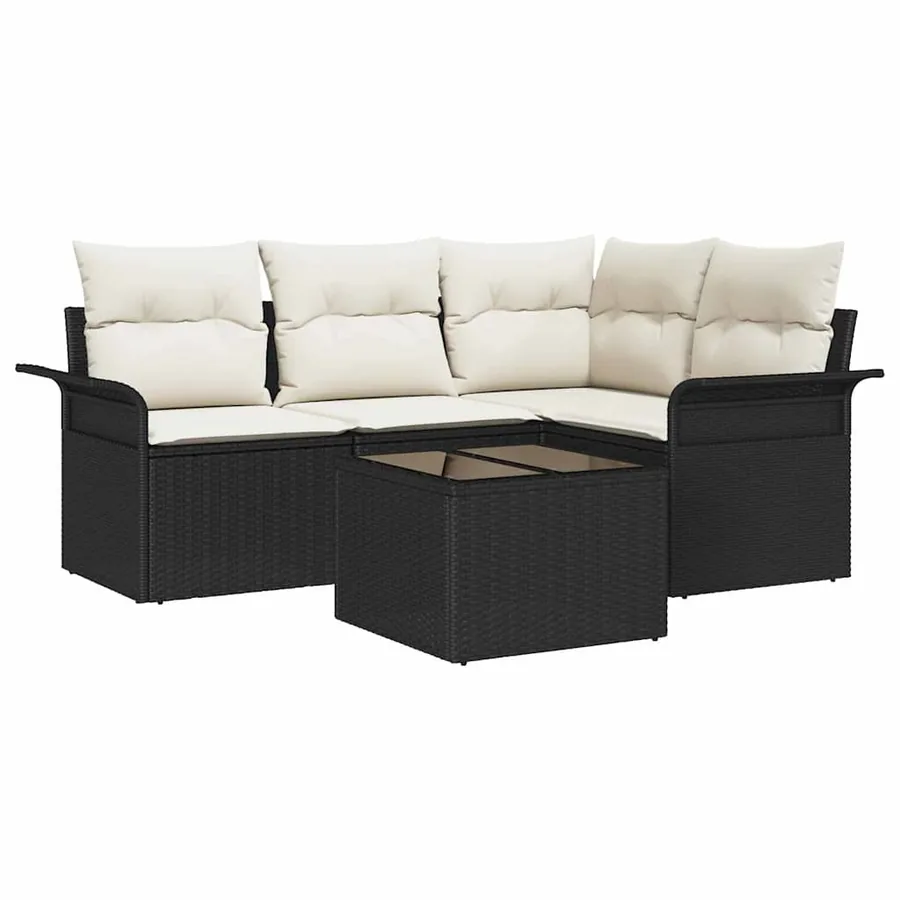Ensemble de canapé de jardin avec coussin 5 pcs Noir polyrotin - 2