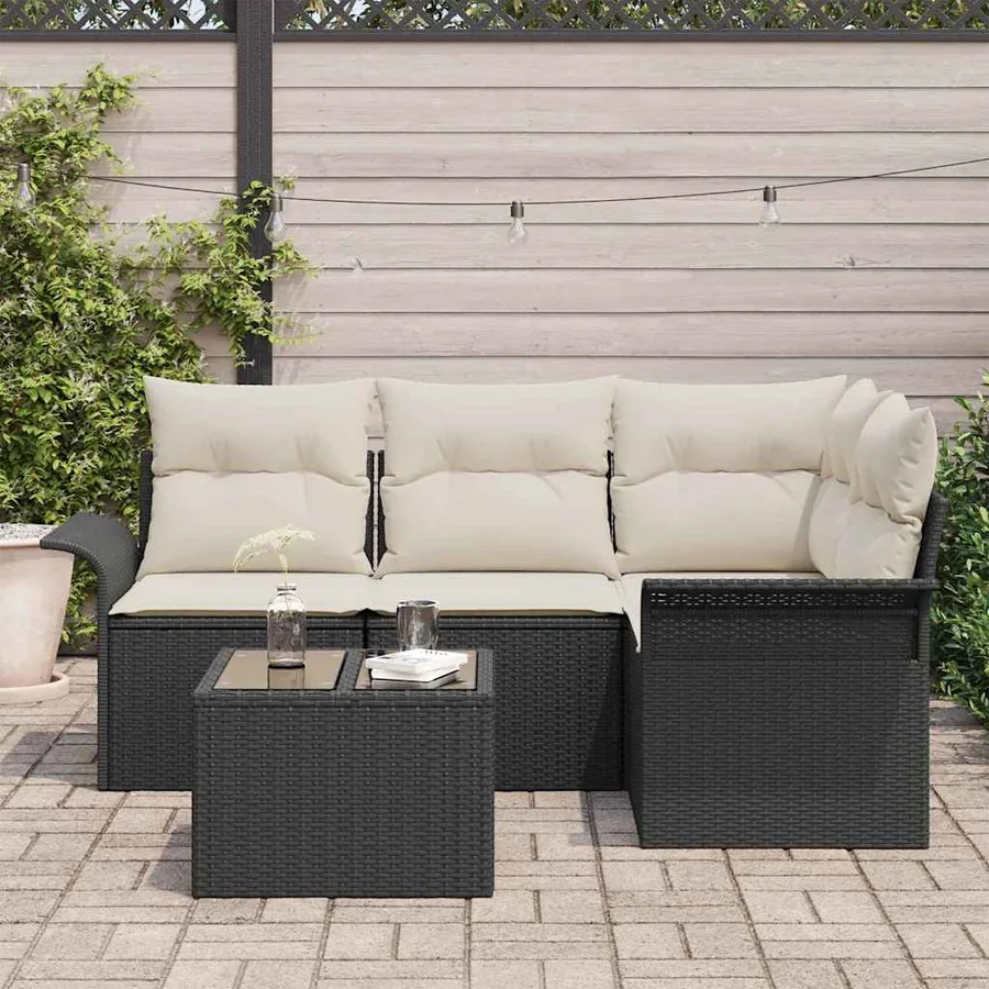 Ensemble de canapé de jardin avec coussin 5 pcs Noir polyrotin - 3