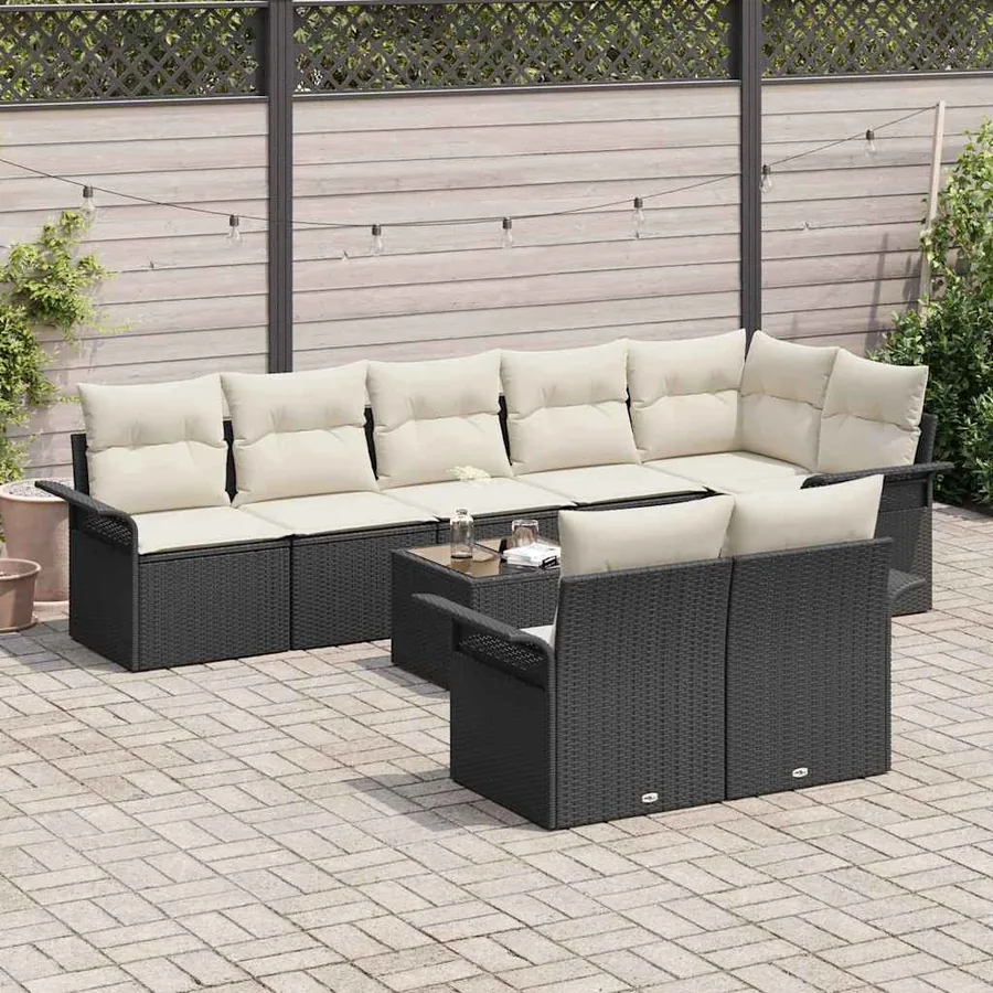 Ensemble de canapé de jardin avec coussin 9 pcs Noir polyrotin - 3