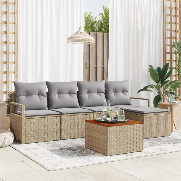 Ensemble de canapé de jardin avec coussin 6 pcs Beige polyrotin