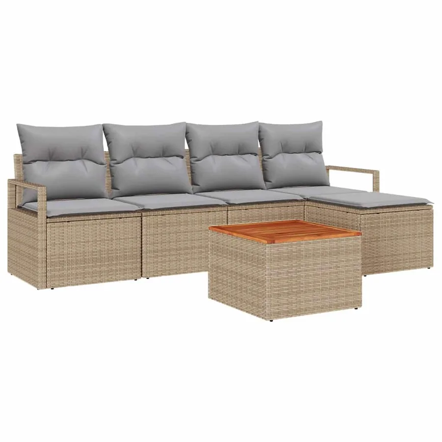 Ensemble de canapé de jardin avec coussin 6 pcs Beige polyrotin - 2