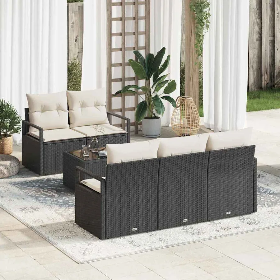 Ensemble de Canapés avec coussin 6 pcs Noir et Crème polyrotin