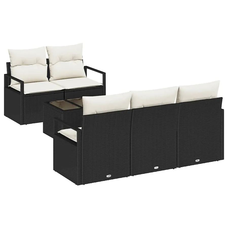 Ensemble de Canapés avec coussin 6 pcs Noir et Crème polyrotin - 2