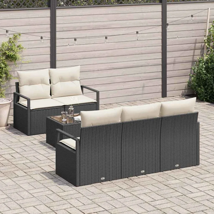 Ensemble de Canapés avec coussin 6 pcs Noir et Crème polyrotin - 3