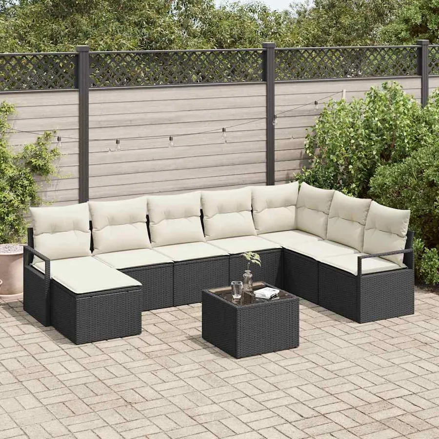 Ensemble de Canapés avec coussin 9 pcs Noir polyrotin
