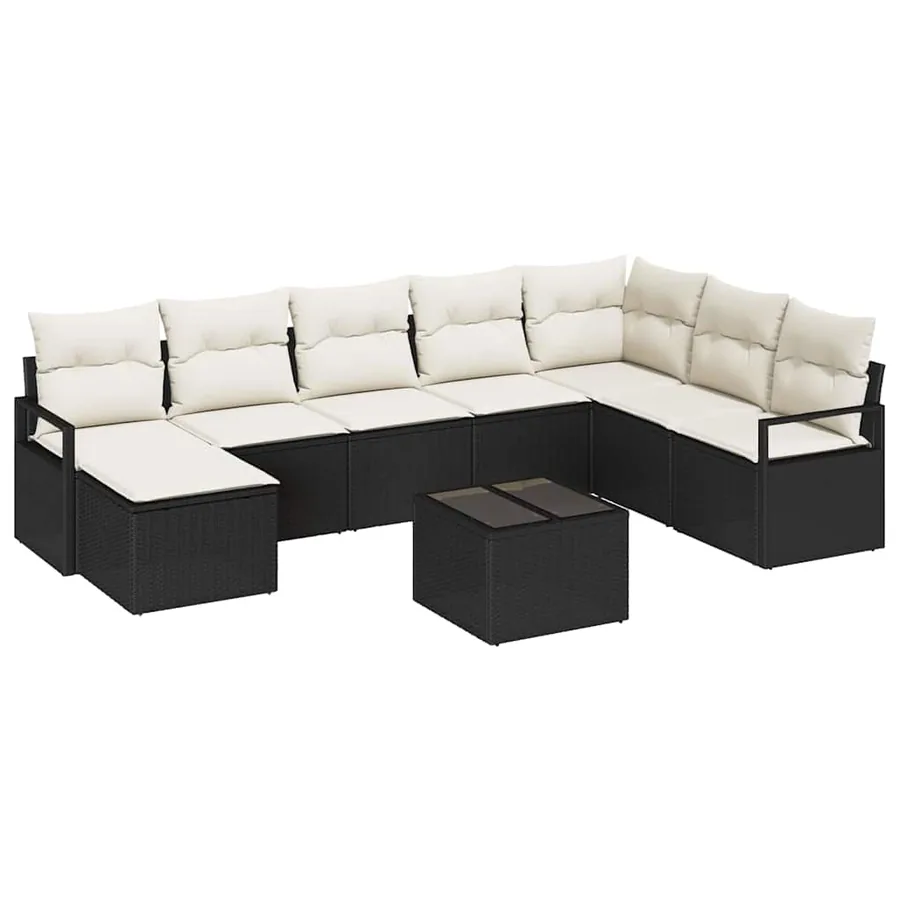 Ensemble de Canapés avec coussin 9 pcs Noir polyrotin - 2