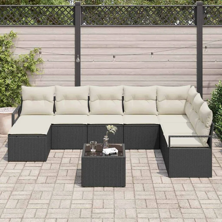 Ensemble de Canapés avec coussin 9 pcs Noir polyrotin - 3