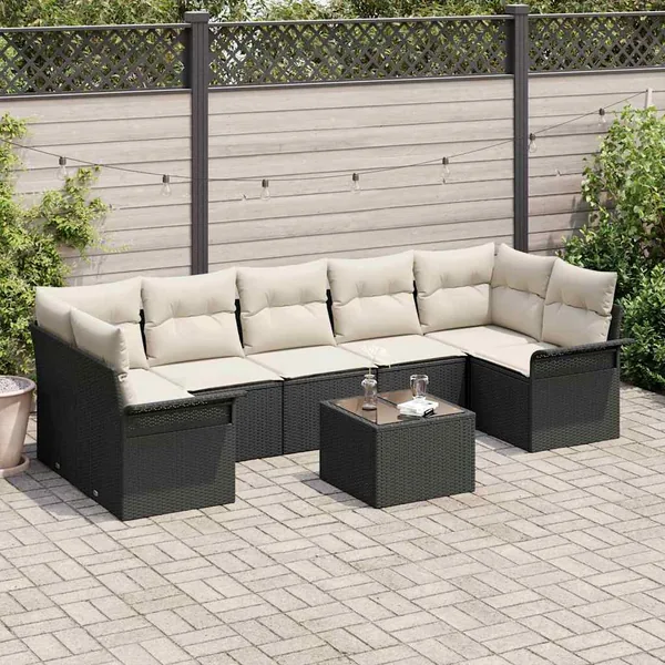 Ensemble de canapé de jardin avec coussin 8 pcs Noir polyrotin