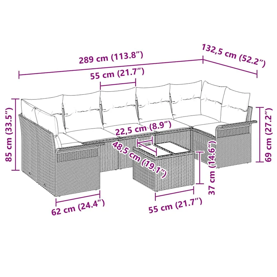 Ensemble de canapé de jardin avec coussin 8 pcs Noir polyrotin - 13