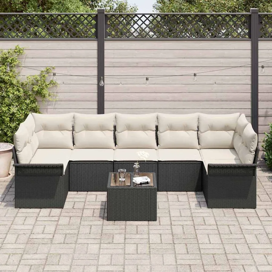 Ensemble de canapé de jardin avec coussin 8 pcs Noir polyrotin - 3