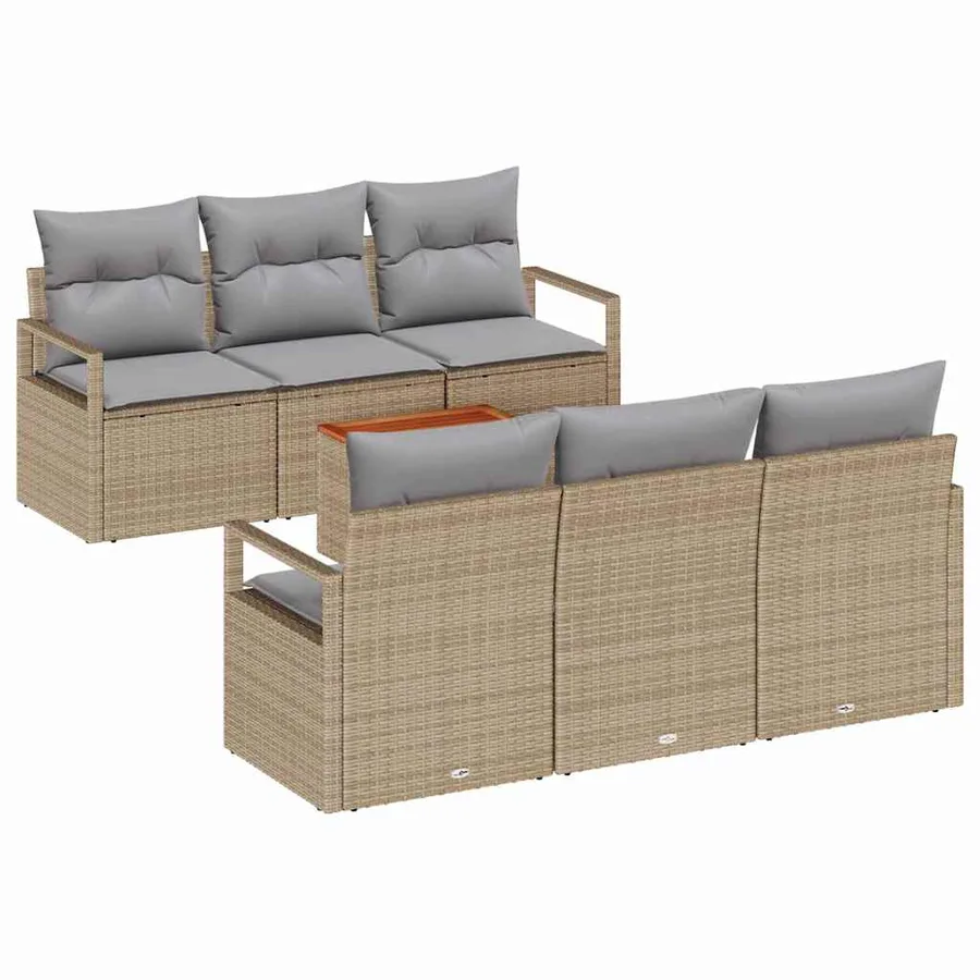Ensemble de canapé de jardin avec coussin 7 pcs Beige polyrotin - 2