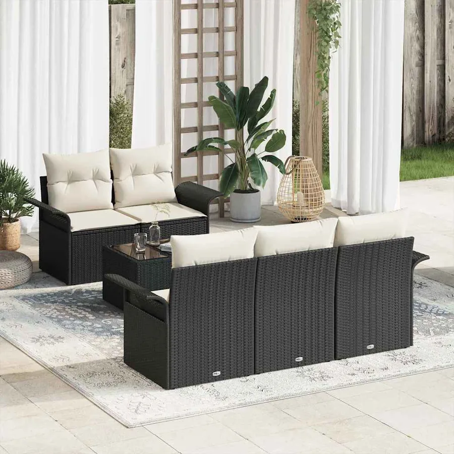 Ensemble de Canapés avec coussin 6 pcs Noir polyrotin