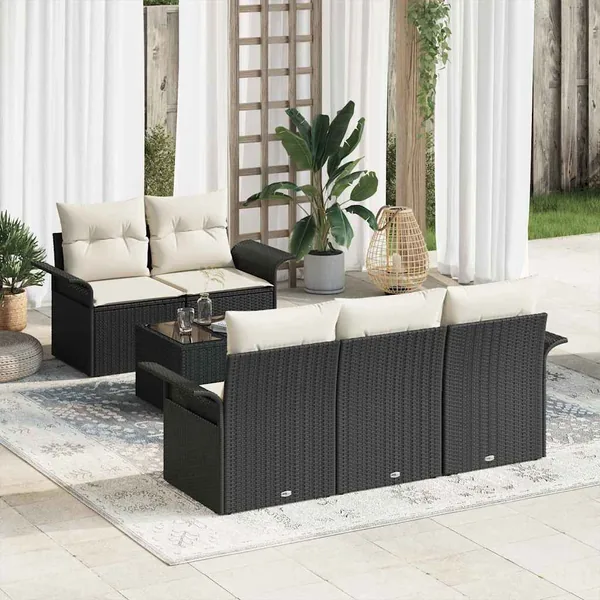 Ensemble de Canapés avec coussin 6 pcs Noir polyrotin