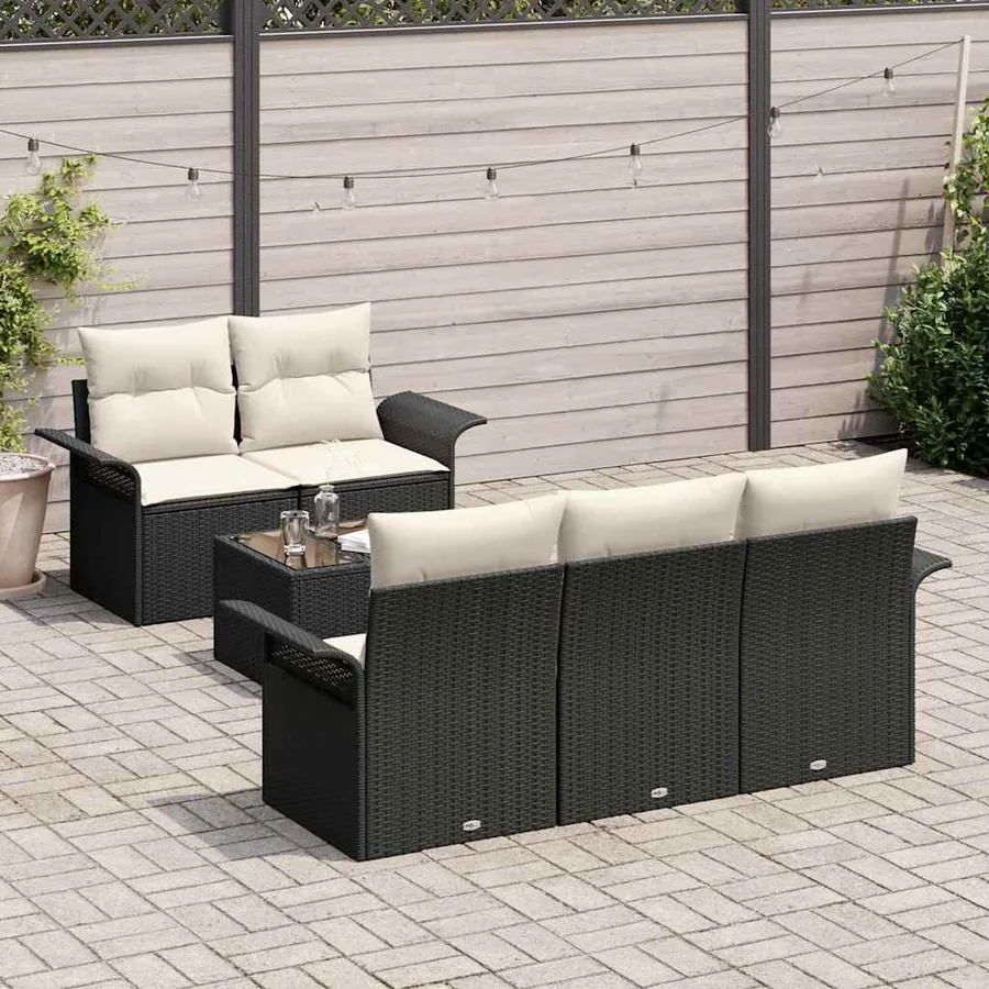 Ensemble de Canapés avec coussin 6 pcs Noir polyrotin - 3