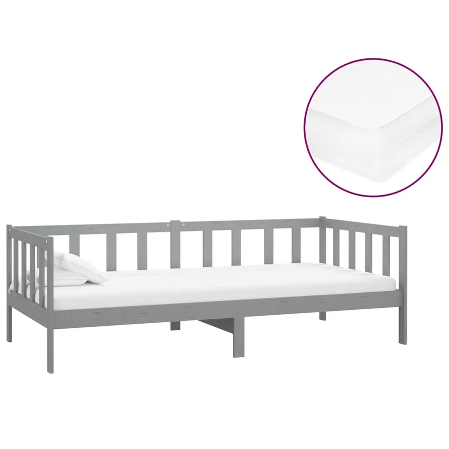 Lit de repos avec matelas 90x200 cm Gris Bois de pin massif - 2