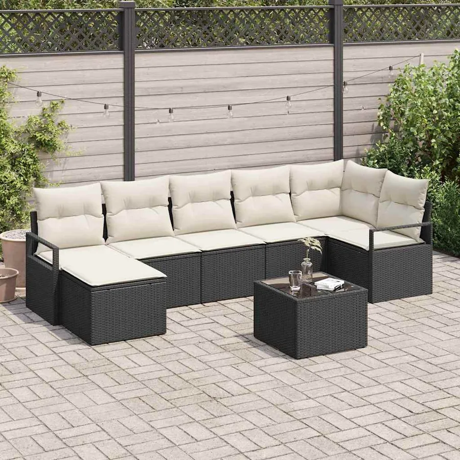 Ensemble de Canapés avec coussin 8 pcs Noir polyrotin