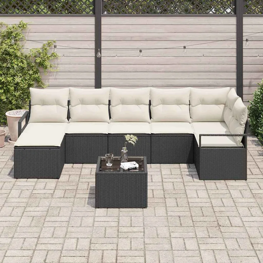 Ensemble de Canapés avec coussin 8 pcs Noir polyrotin - 3