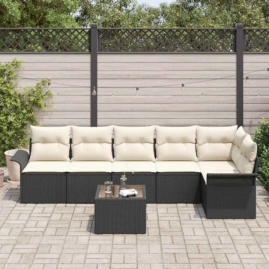 Ensemble de canapé de jardin avec coussin 7 pcs Noir polyrotin - 3