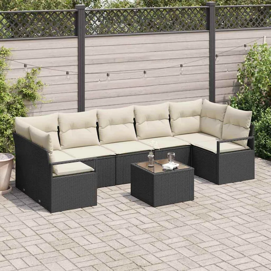 Ensemble de Canapés 8 pcs Noir et Crème polyrotin