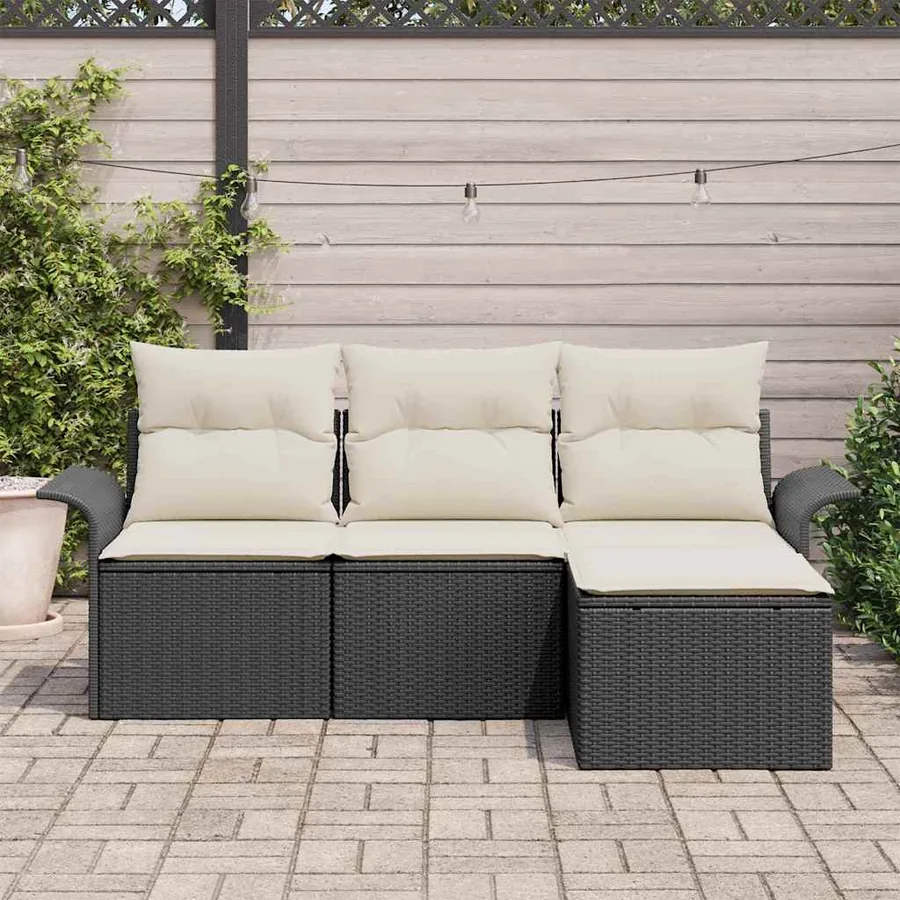 Ensemble de Canapés avec coussin 4 pcs Noir et Crème polyrotin - 3