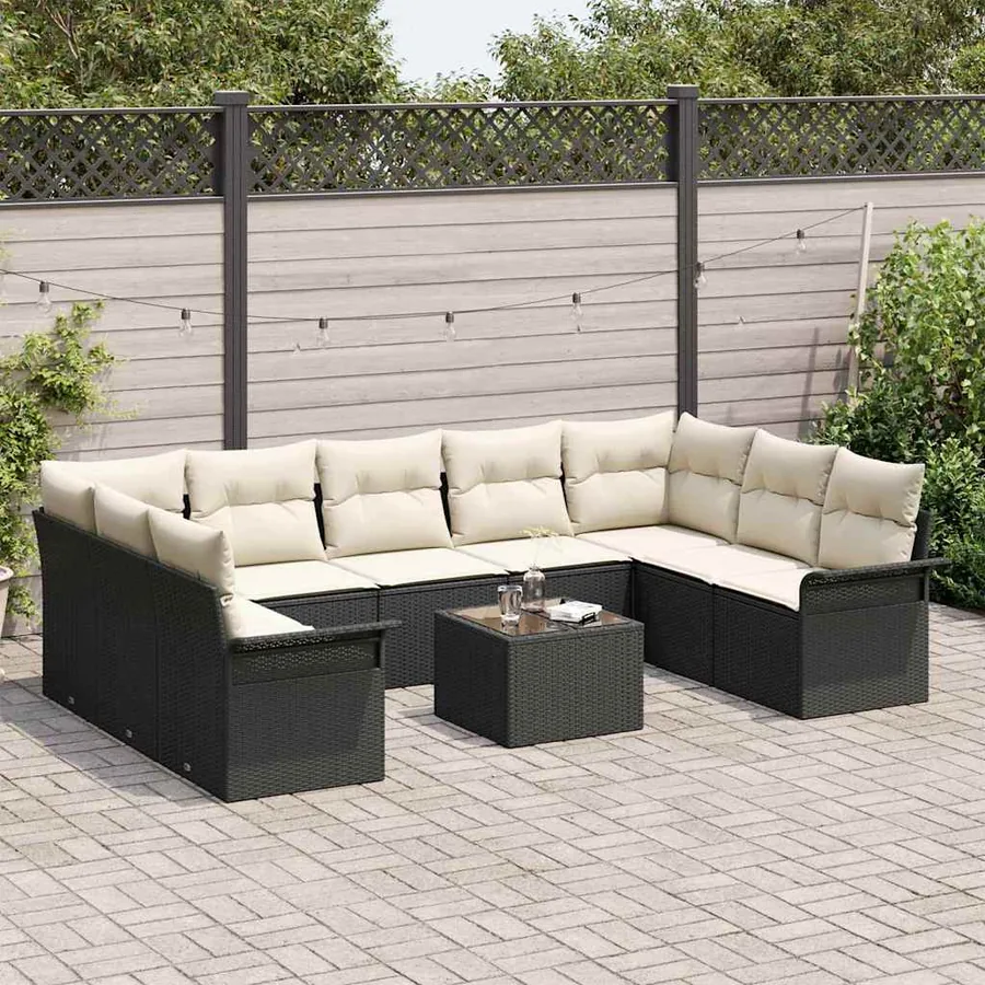 Ensemble de canapé de jardin avec coussin 10 pcs Noir polyrotin - 3