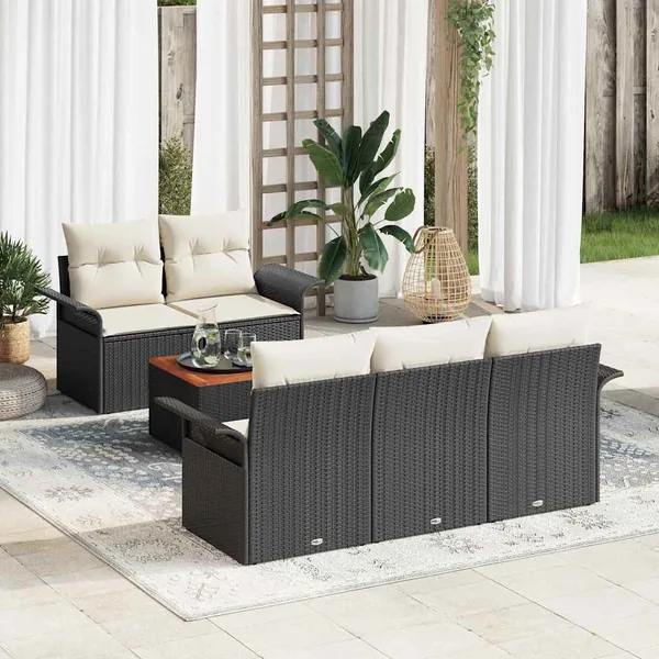 Ensemble de canapé de jardin avec coussin 6 pcs Noir polyrotin