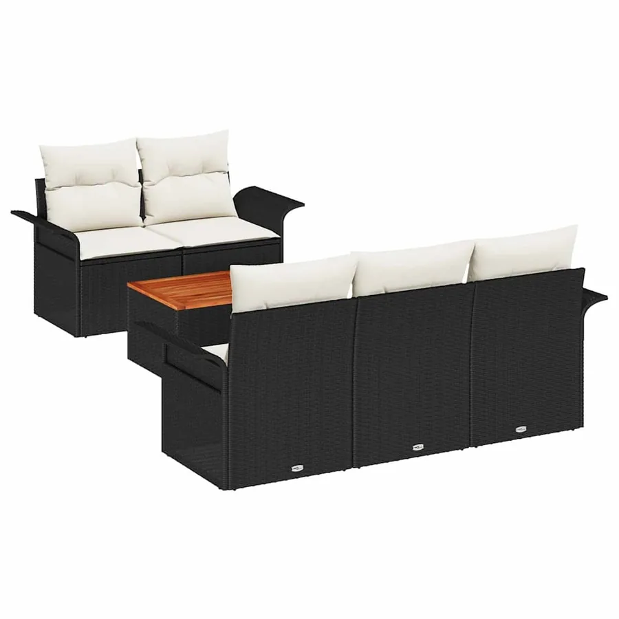 Ensemble de canapé de jardin avec coussin 6 pcs Noir polyrotin - 2
