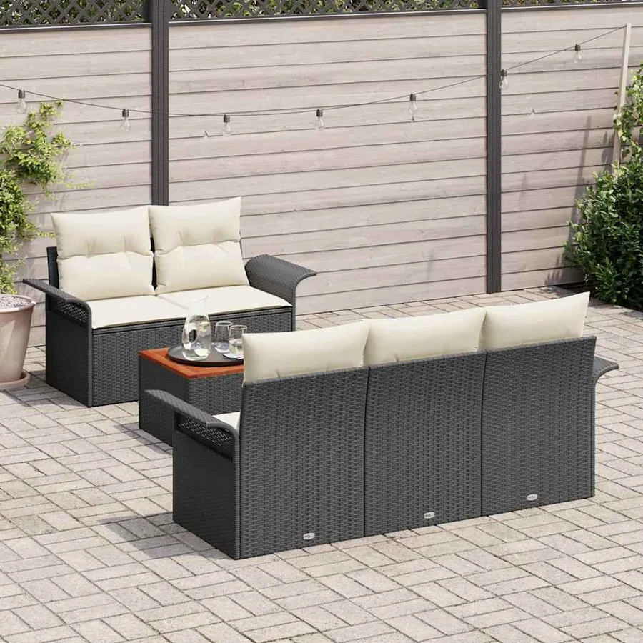 Ensemble de canapé de jardin avec coussin 6 pcs Noir polyrotin - 3