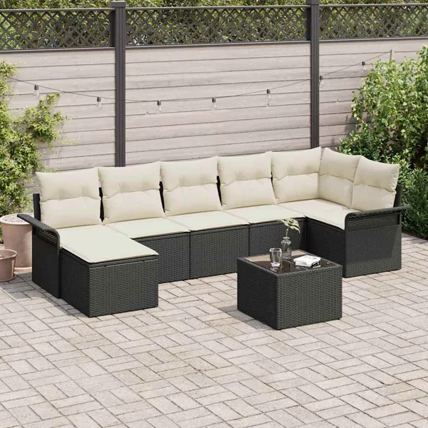Ensemble de canapé de jardin avec coussin 8 pcs Noir Poly rotin