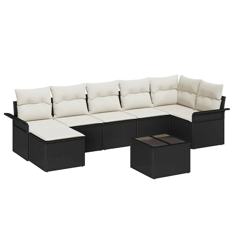 Ensemble de canapé de jardin avec coussin 8 pcs Noir Poly rotin - 2