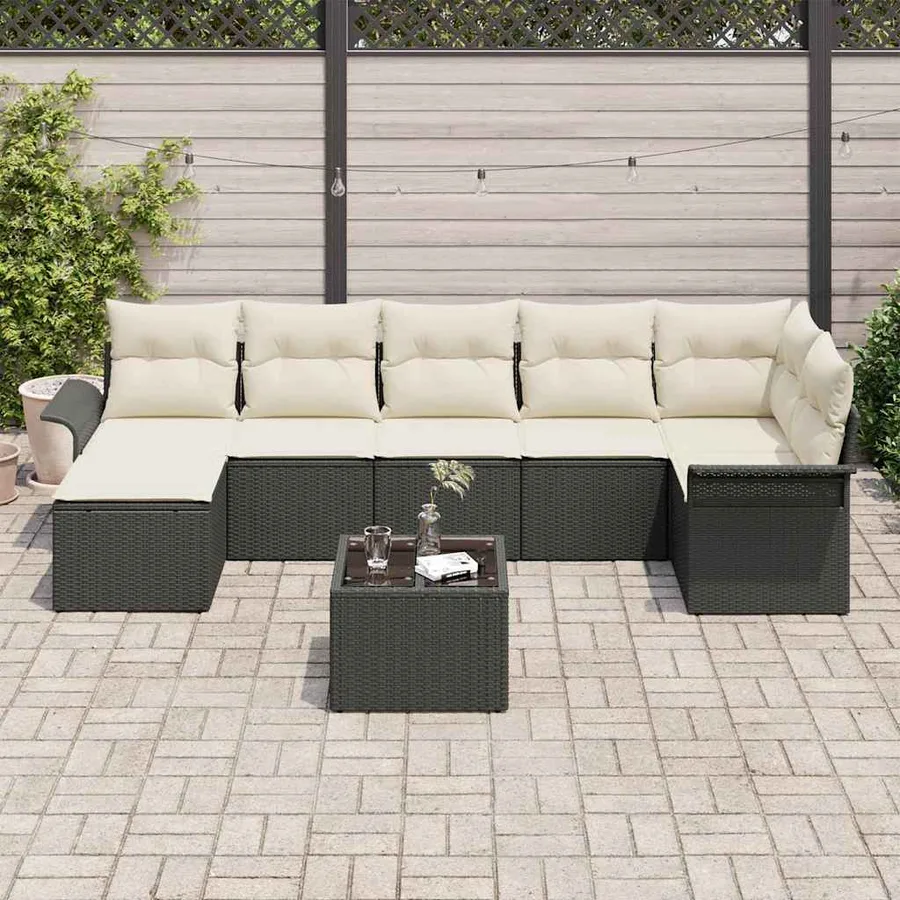 Ensemble de canapé de jardin avec coussin 8 pcs Noir Poly rotin - 3