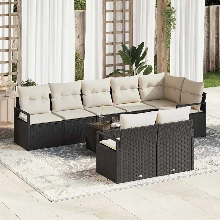 Ensemble de Canapés avec coussin 9 pcs Noir polyrotin
