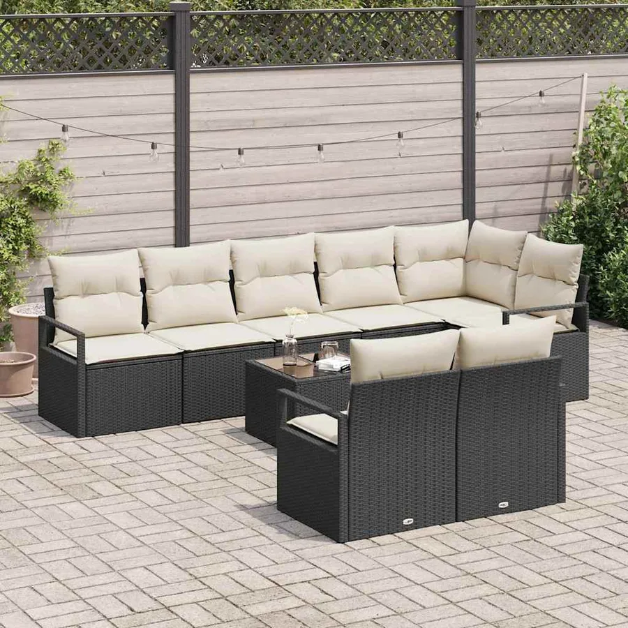 Ensemble de Canapés avec coussin 9 pcs Noir polyrotin - 3