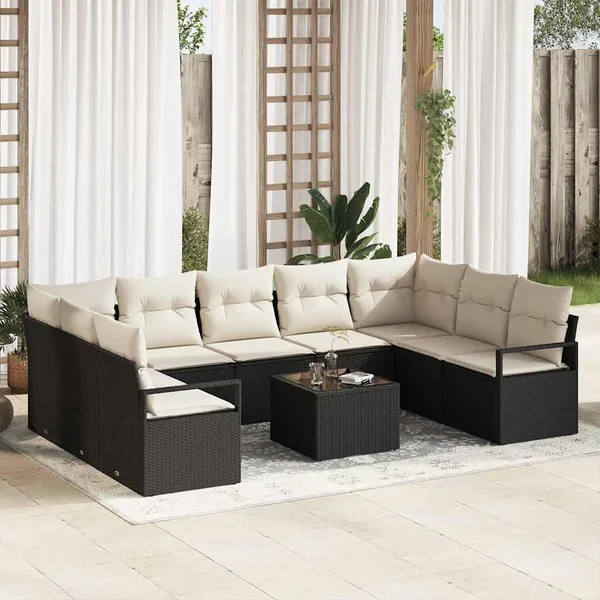Ensemble de Canapés avec coussin 10 pcs Noir polyrotin