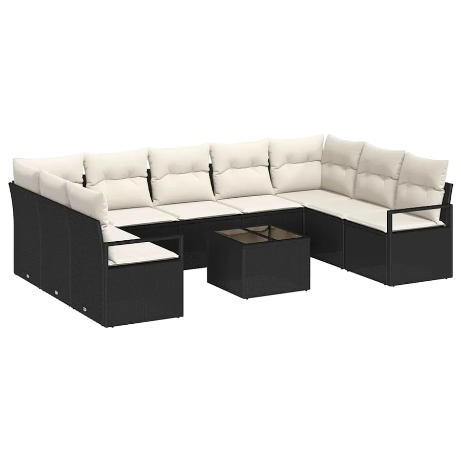 Ensemble de Canapés avec coussin 10 pcs Noir polyrotin - 2