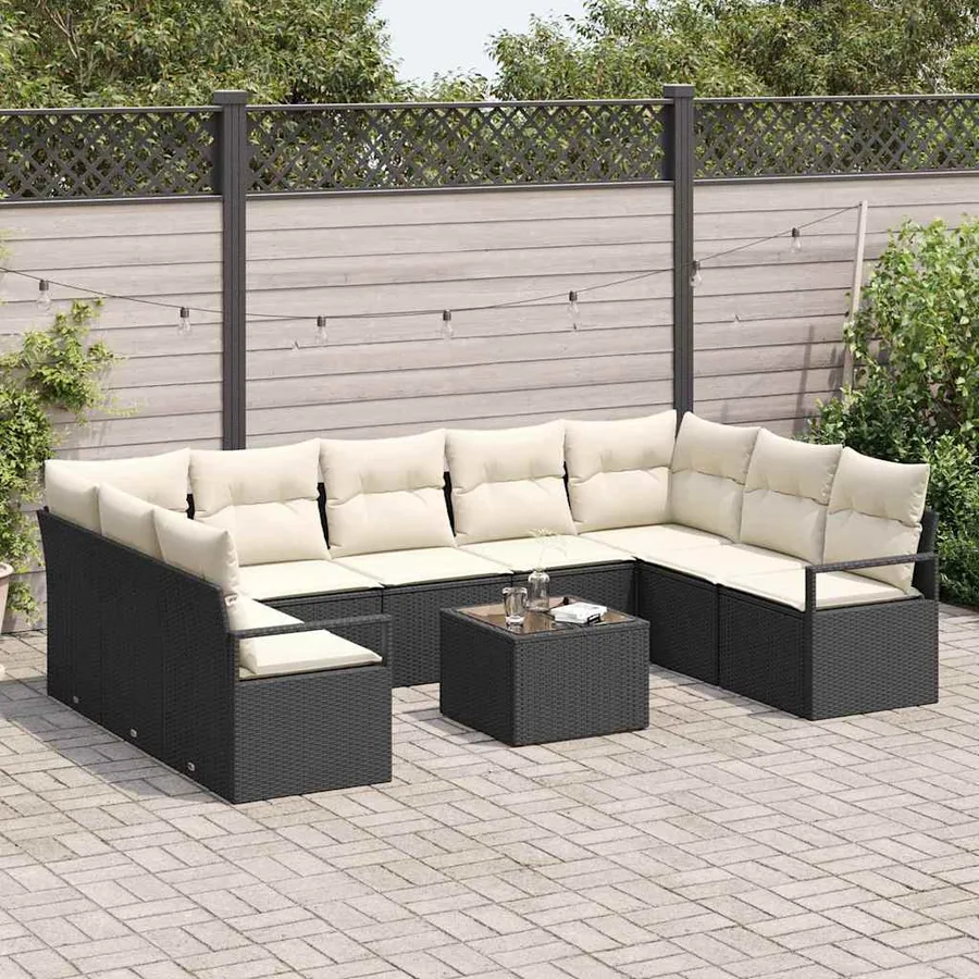 Ensemble de Canapés avec coussin 10 pcs Noir polyrotin - 3
