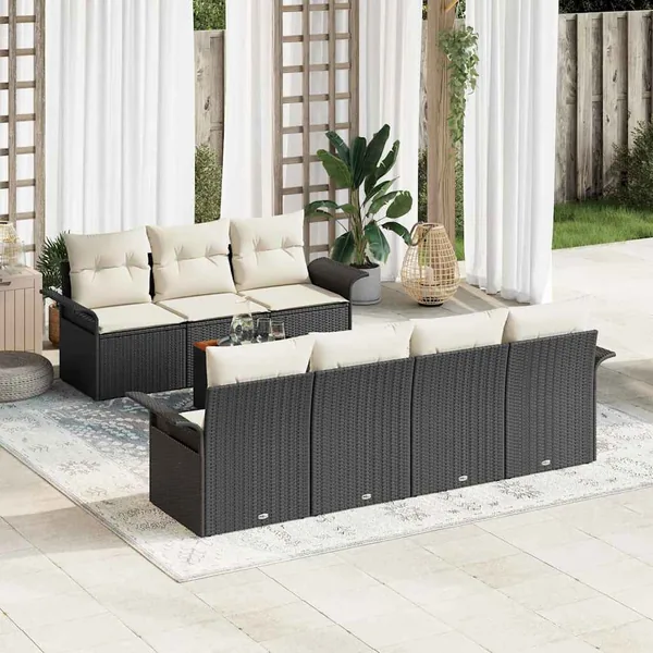 Ensemble de canapé de jardin avec coussin 8 pcs Noir polyrotin
