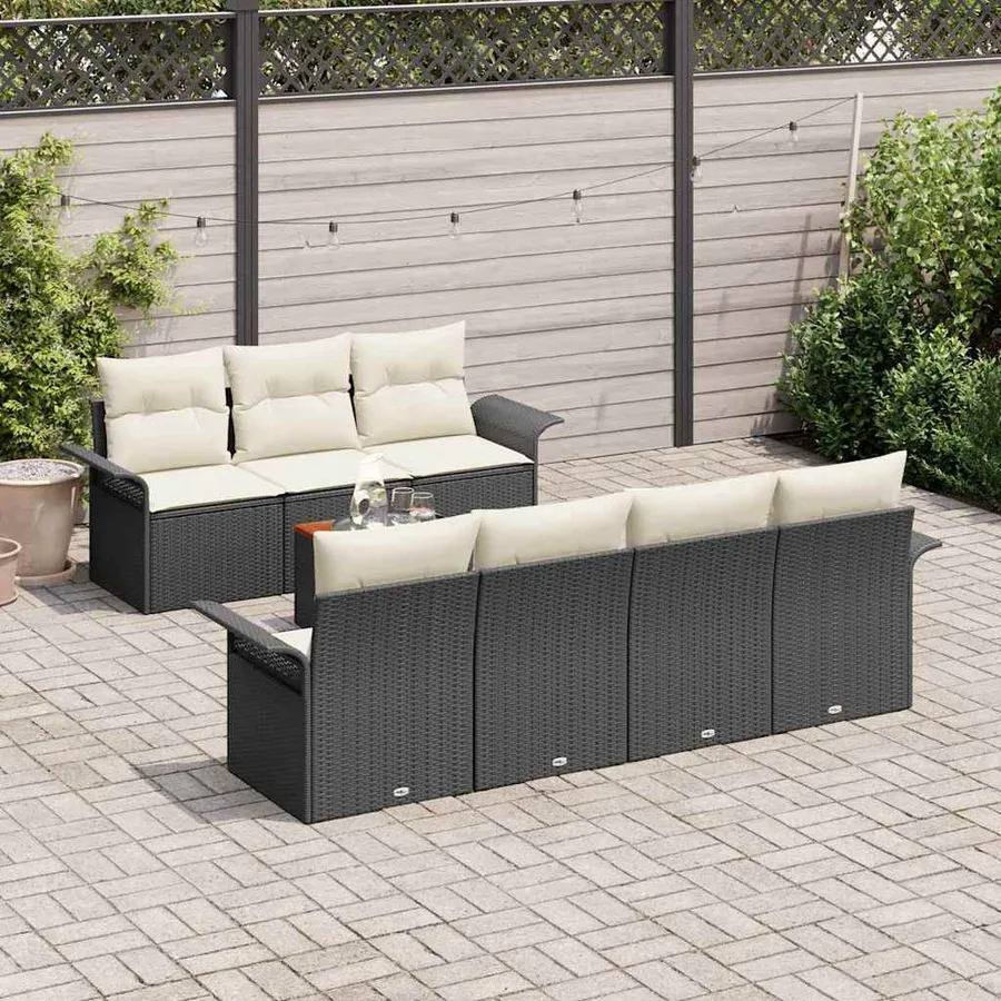 Ensemble de canapé de jardin avec coussin 8 pcs Noir polyrotin - 3