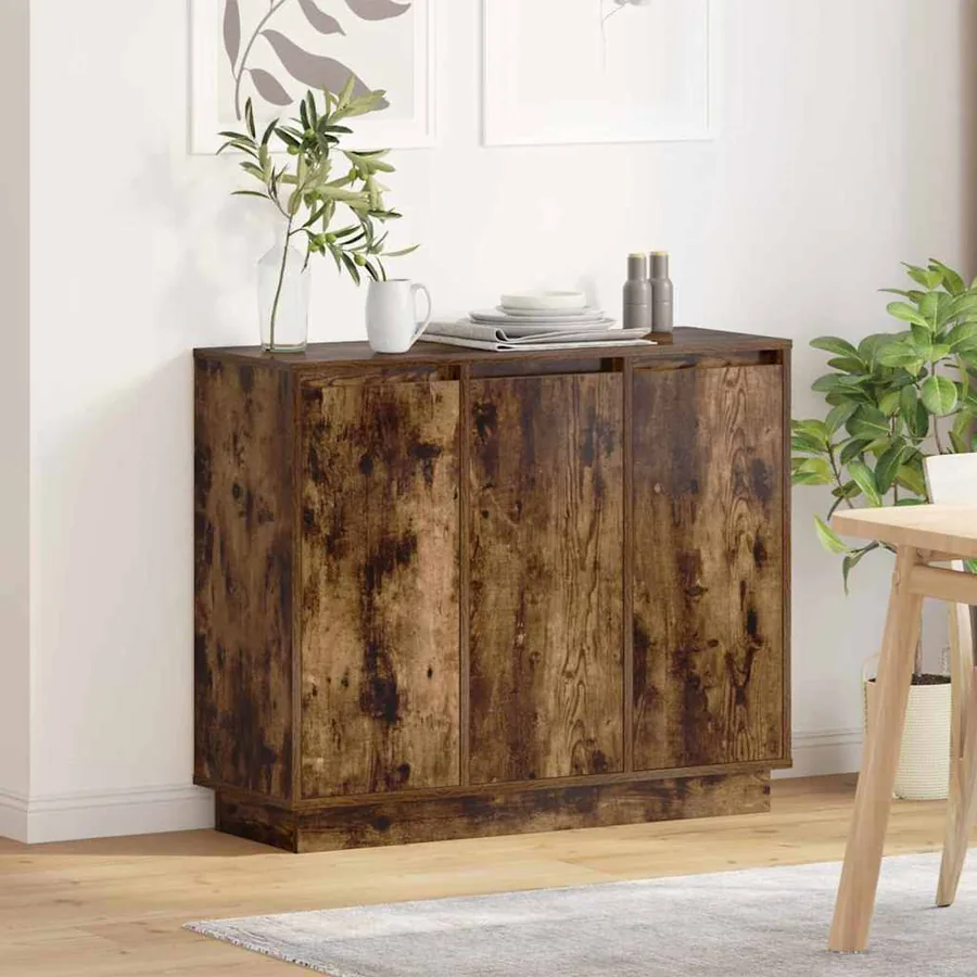Buffet LED Chêne fumé 90 x 32 x 75 cm Bois d'ingénierie