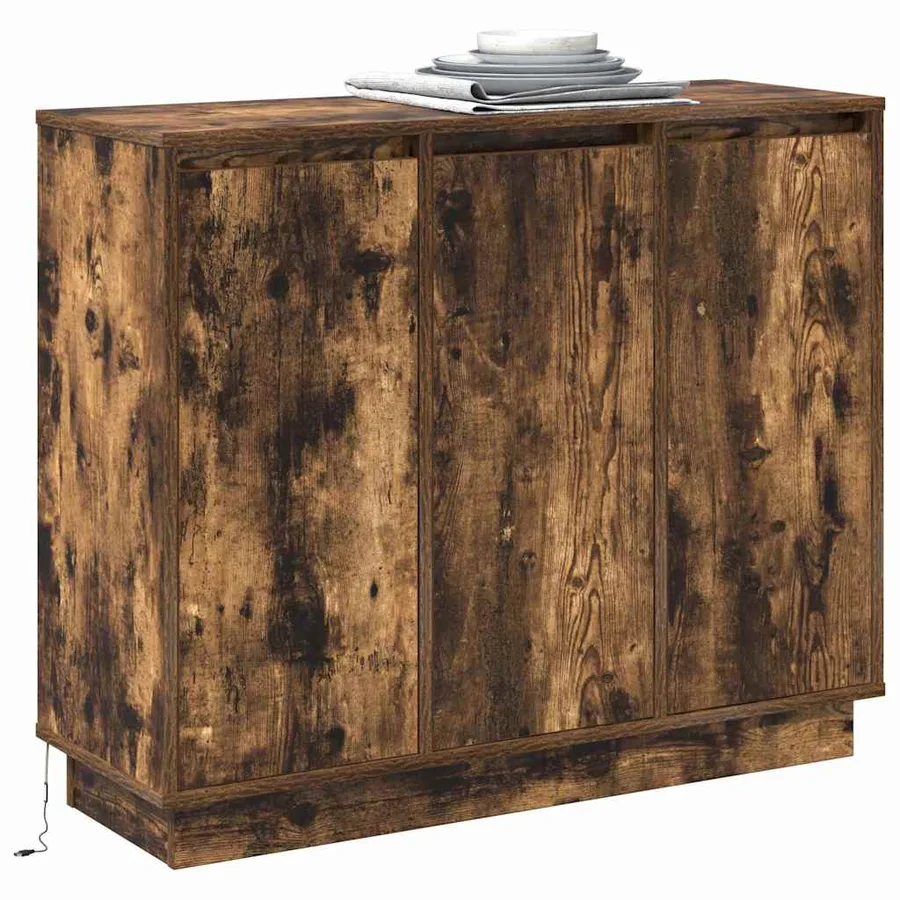 Buffet LED Chêne fumé 90 x 32 x 75 cm Bois d'ingénierie - 3