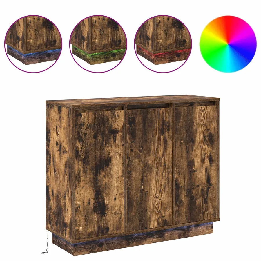 Buffet LED Chêne fumé 90 x 32 x 75 cm Bois d'ingénierie - 4