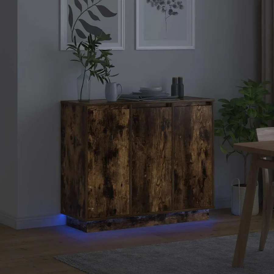 Buffet LED Chêne fumé 90 x 32 x 75 cm Bois d'ingénierie - 6