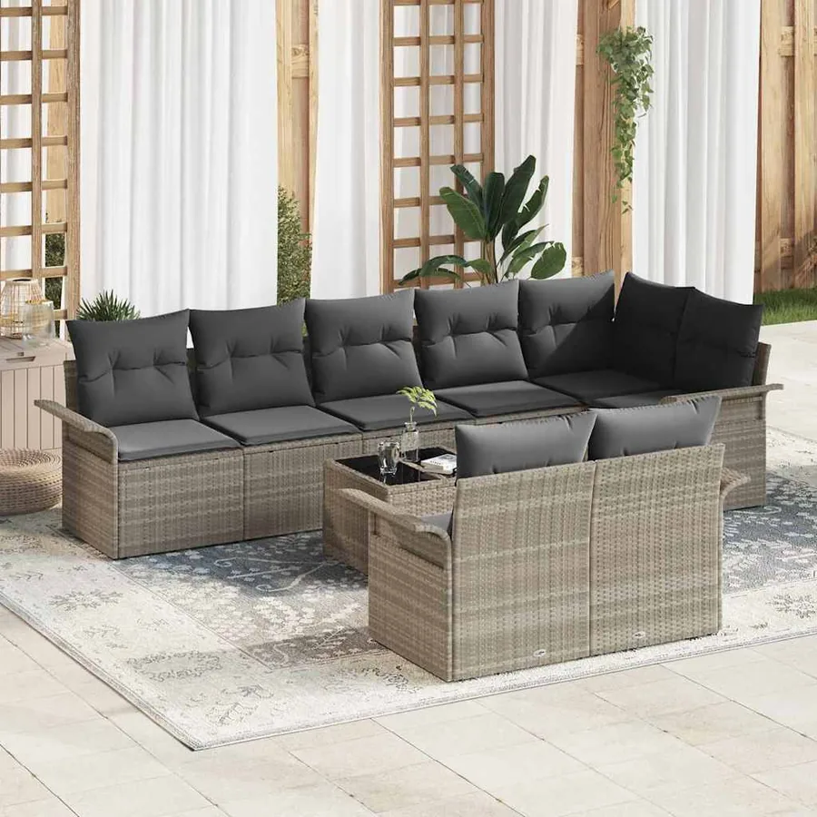 Ensemble de canapé de jardin 9 pcs Gris clair Poly rotin