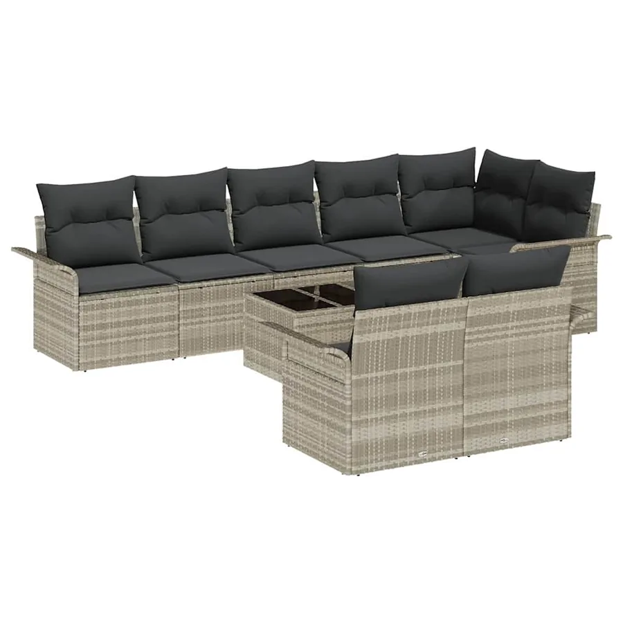 Ensemble de canapé de jardin 9 pcs Gris clair Poly rotin - 2