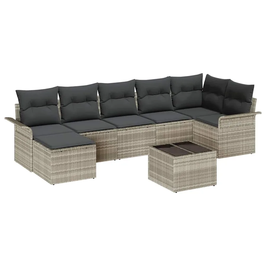 Ensemble de canapé de jardin 8 pcs Gris clair Poly rotin - 2
